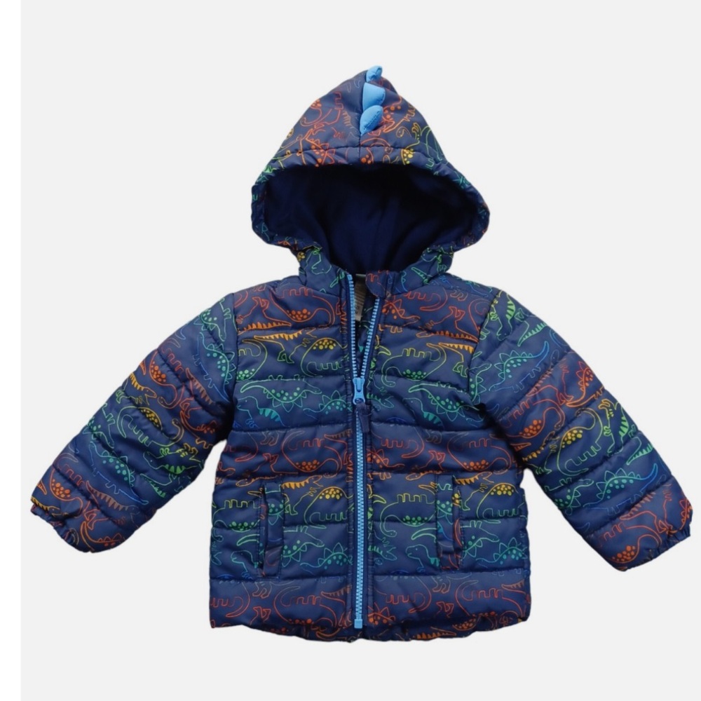 Little Me jacket toddler 2T full zip hooded lined dinosaur print